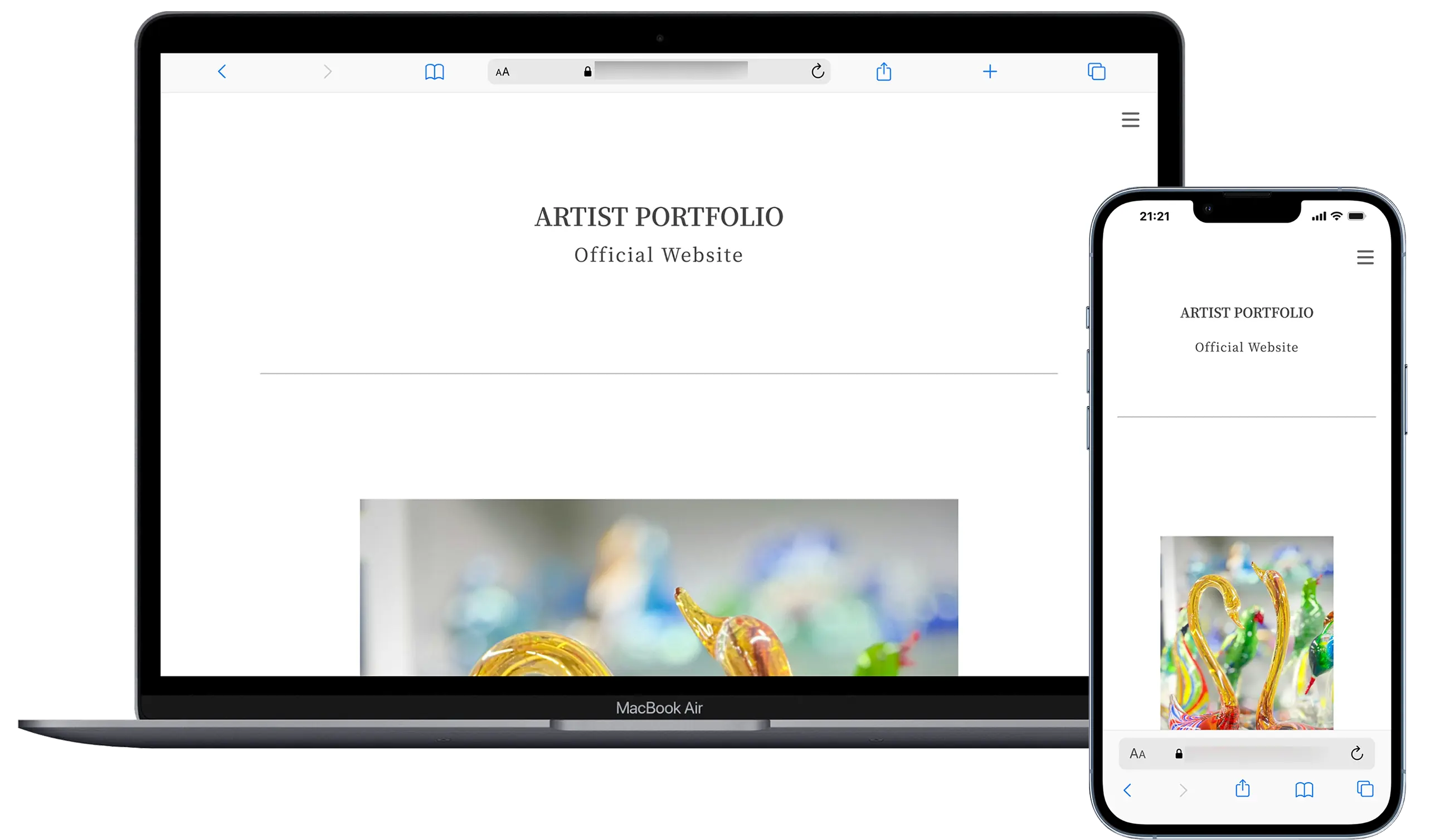 Desktop and mobile preview of the Artist Portfolio Simple layout